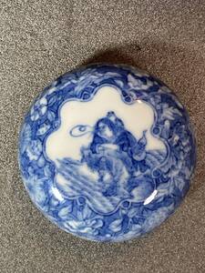 染付　香合　大清乾隆年製　絵付　蝦蟇仙人　総草花模様　美品　茶道具　香道具