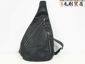 プラダ PRADA 2VZ092 クロスボディバッグ スリングバッグ ブラック レザー 極上美品 バッグ ボディバッグ メンズ