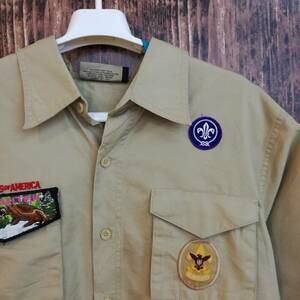 中古 アメリカ古着 Boy Scouts of America ボーイスカウトオブアメリカ 半袖シャツ メンズ Mサイズ 茶系 ベージュ ワークシャツ 作業服