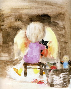 新品　いわさきちひろ　暖炉の前で　絵画　児童画　色紙　