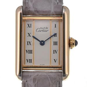 カルティエ CARTIER 557051 マストタンク ヴェルメイユ SV925(GP)/レザー クォーツ レディース 良品 M#131997