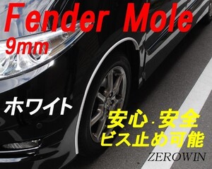 ホワイトフェンダーモール　ビス止め対応 9mm幅 4m（100cm×4本）日本製 ドレスアップ はみタイ ツライチ オーバーフェンダー白