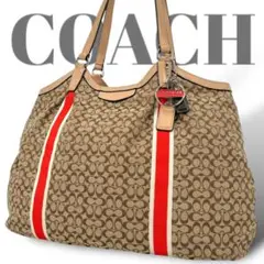 COACH トートバッグ　ミニシグネチャー　キャンバス　チャーム　レザー