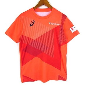 アシックス asics 東京オリンピック オフィシャルパートナー TOKYO GAS Tシャツ ロゴ プリント ワッペン ジオメトリック 半袖 XS オレンジ