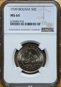 1円〜【複数出品中】激レア ボリビア 1939 50センタボ NGC MS64 ロール出し 完全未使用 世界コイン 古銭 貨幣 硬貨 銅貨 鑑定 スラブコイン