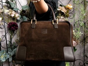 ●超美品●LOEWE ロエベ●アマソナ●アナグラム●スエード カーフ レザー 本革●ハンド バッグ●ダークブラウン●G金具●B5 収納●Js53412