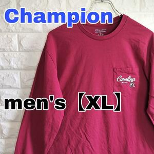 C343【Champion】長袖Tシャツ【メンズXL】ワインレッド