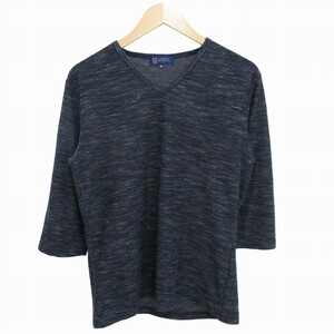 ミッシェルクランオム M.K HOMME ニット セーター 七分袖 Vネック 48 L 紺 ネイビー ■GY31 /SS 0821 メンズ