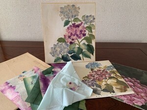 【色紙】　ちぎり絵　和紙　『紫陽花』　サークルで使用した和紙や見本付　パケット発送　K0326E34　