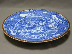 陶器：染付「イゲ皿」」〈鳳凰と龍の図〉（サイズ：直径340mm×高さ45mm）／220644★