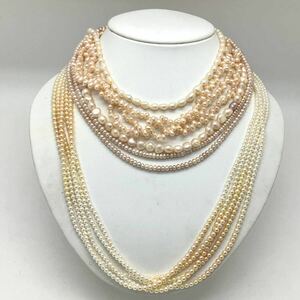 ［淡水パールネックレス5点おまとめ］j 重量約154.5g 真珠 ベビーパール 5連 necklace Perl silver ピンク オレンジ pink orange DA0