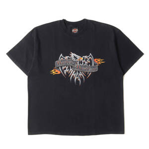 HARLEY-DAVIDSON Tシャツ サイズ:XL 00s R.K.STRATMAN イーグル エンブム Tシャツ USA製 ファイヤー フレイム ブラック 00年代