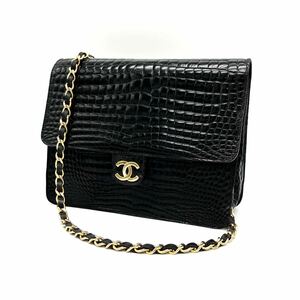 良品 CHANEL シャネル ココマークプッシュロック クロコ ダイル チェーン ショルダー バッグ dD04121N