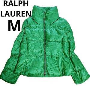 希少 RALPH LAUREN ラルフローレン ショート丈 ハイネック ダウンジャケット グリーン レディース Mサイズ ブランド 軽量