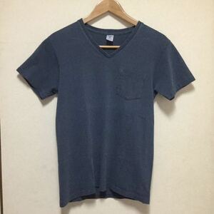 送料込 Velva Sheen Vネック ポケット付き Tシャツ made in USA Sサイズ 青系 ベルバシーン 米国製 ポケT オーバーダイ 半袖 アメカジ