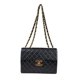 シャネル デカマトラッセ ショルダーバッグ ラムスキン ブラック レディース CHANEL 中古