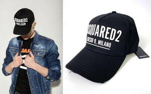【23AW 新品】DSQUARED2 ディースクエアード ダメージ加工 キャップ ロゴ ブラック 黒 帽子
