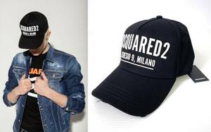 【23AW 新品】DSQUARED2 ディースクエアード ダメージ加工 Baseball Cap ベースボールキャップ ロゴ ブラック 黒 帽子