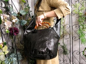 ●超美品●GUCCI グッチ●バンブー●パイソン 本 ヘビ 革●2ハンドル ハンド バッグ●黒●SV金具●肩掛け●B5 収納●書類 かばん●Js53513