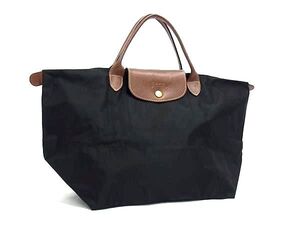 1円 LONGCHAMP ロンシャン ル プリアージュ ナイロン×レザー 折り畳み式 ハンドバッグ トート レディース ブラック系×ブラウン系 FJ3178