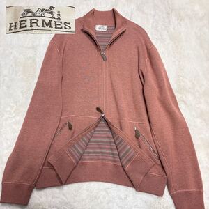 【極美品/繊維の宝石カシミヤ/XL/希少色】HERMES エルメス ドライバーズニット カーディガン ジャケットブルゾン レザーWジップ オレンジ系