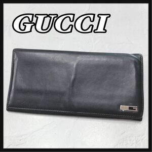 ☆GUCCI☆ グッチ 長財布 二つ折り長財布 財布 ウォレット ブラック 黒 レザー 本革 シンプル ロゴ レディース 送料無料