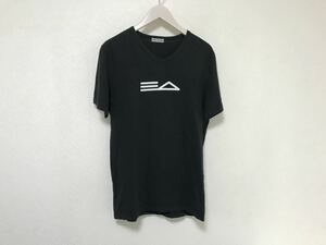 本物エンポリオアルマーニEMPORIOARMANIコットンVネックプリント半袖Tシャツアメカジビジネススーツメンズフリー黒ブラック日本製