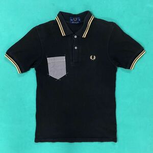 送料込 英国製 FRED PERRY ポロシャツ BLACK GOLD 36 91cm Sほど USED フレッドペリー 黒 金 アメカジ 古着 イングランド made in England