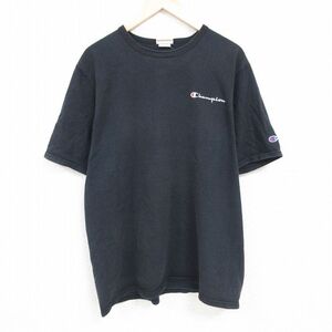 XL/古着 チャンピオン Champion 半袖 ブランド Tシャツ メンズ ワンポイントロゴ 大きいサイズ コットン クルーネック 黒 ブ