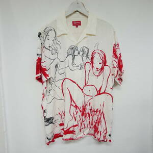 【1円】染み有り 国内正規 Supreme×Rita Ackermann リタアッカーマン 19AW 19FW Rayon S/S Shirt レーヨンシャツ White ホワイト 白 L