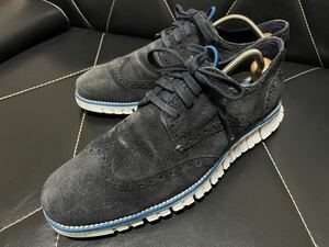 美品 COLE HAAN コールハーン C24879 8M≒25.5cm レザーシューズ レザースニーカー ウイングチップ ネイビー メンズ 軽量 お洒落