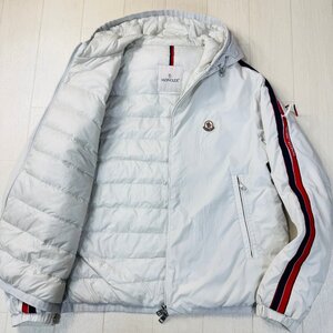 希少モデル/表記2 M-L相当★モンクレール/MONCLER 袖ライン 胸ロゴ ダウンジャケット フーデット ブルゾン パーカー 軽アウター メンズ 白