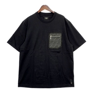 FENDI フェンディ 胸ポケット ブラックジャージー Tシャツ 半袖 カットソー 未使用 FY1257APM4 プレゼント 箱付き トップス DM13293■