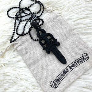 1円 CHROME HEARTS クロムハーツ CHダガー ペンダントネックレス ボールチェーン シリコン ラバー ブラック 黒 アクセサリー 