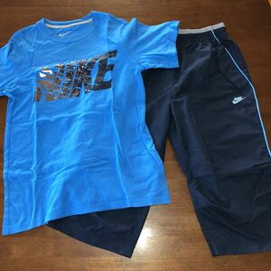 【ナイキ／NIKE】半袖Tシャツ　ジュニア　サイズＳ　140㎝　ハーフパンツ　短パン　サイズS　140㎝　2枚セット　中古　水色×ネイビー