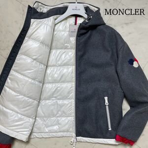 極美品/L相当★ MONCLER モンクレール ARMENTIERES 上質ウール100% ダウンジャケット パーカー フード ブルゾン Wジップ グレー メンズ