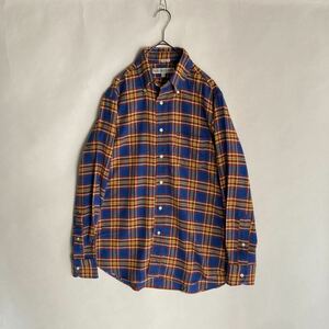 【美品】INDIVIDUALIZED SHIRTS STANDARD FIT アメリカ製 コットンネル チェック シャツ ボタンダウン アメトラ ブルー系 size 15-32