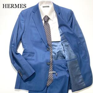 【極美品】HERMES スーツ セットアップ ブルー ストライプ 50/52