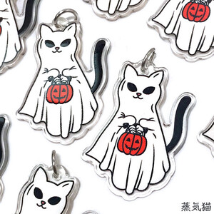 c8520 ハロウィン猫お化けAチャーム 2個【かぼちゃ ハンドメイド用アクセサリーパーツ素材】蒸気猫パーツ