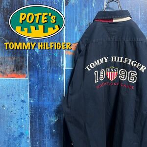 【トミーヒルフィガー】1996USA刺繍ビッグロゴフラッグ刺繍ロゴシャツ 90s 長袖シャツ