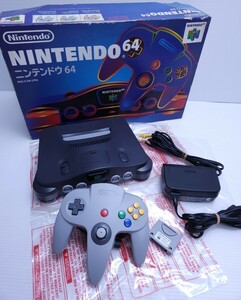 動作品/ 美品 N64 任天堂 ニンテンドー64 NINTENDO64 コントローラーACアダプター セット箱付 レトロゲーム/ 希少品(H-7)