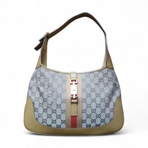 鑑定済み品 美品 GUCCI グッチ ジャッキー GGキャンバス ワンショルダーバッグ ハンドバッグ 肩掛け シェリーライン 