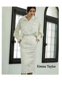 未使用【エマテイラー】Emma Taylor ホワイトデニムスカート(38)定価9,000+tax タグ付き 膝丈 タイト