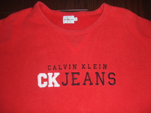 ★米国製 良品 Calvin Klein Jeans / カルバンクライン 刺繍ロゴ スウェット トレーナー / L(肩幅52cm身幅60cm着丈63cm袖丈56cm) ★