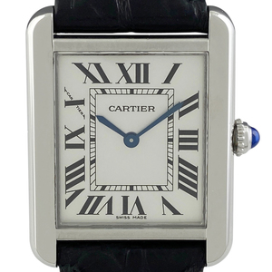 カルティエ CARTIER タンクソロ SM 腕時計 SS レザー クォーツ シルバー レディース 【中古】