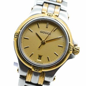 1円 GUCCI グッチ 9040L QZ クオーツ デイト 3針 ゴールド 金文字盤 SS GP 腕時計 レディース ラウンド ブランド ウォッチ 0422320240604