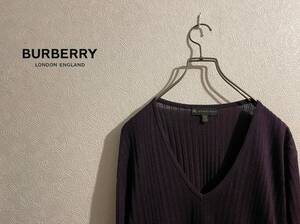 ◯ イタリア製 BURBERRY シルク ブレンド Vネック ニット / バーバリー ウール セーター ハイゲージ リブ ワインレッド M Mens #Sirchive