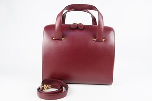 【美品】Cartier カルティエ ミニボストン 2WAYショルダー ハンドバッグ ボルドー ブランド鞄【RL19】