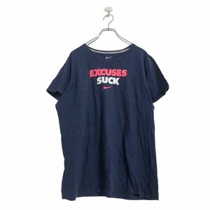 NIKE 半袖 プリント Tシャツ 2XL ネイビー ナイキ ビッグサイズ スリットフィット スポーツ 古着卸 アメリカ仕入 a506-7065