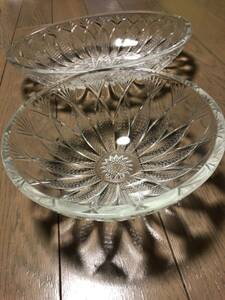 ヴィンテージ　プレスガラス　オーバル大皿と小鉢　昭和レトロ　時代物
